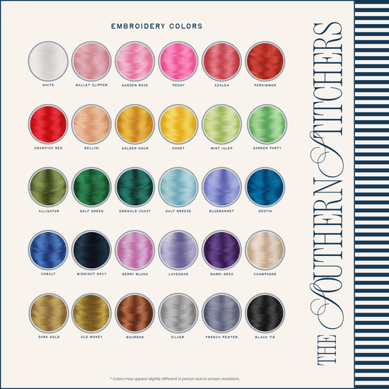 Color chart for embroidery with 'The Southern Stitchers' branding